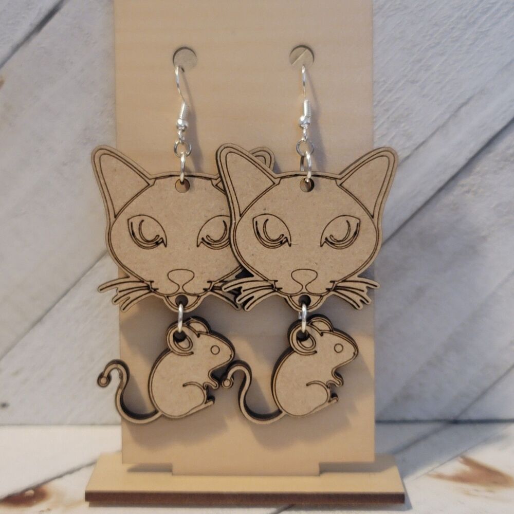 Handmade Cat and Mouse Earrings #1